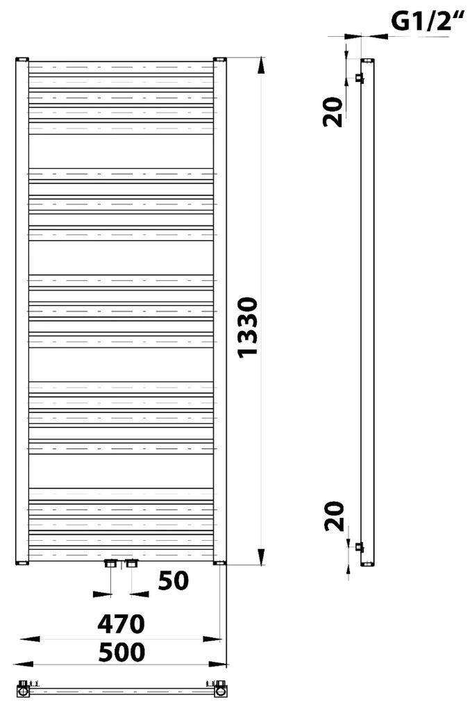 Sapho Grunt radiator 133x50cm 611W zwart mat