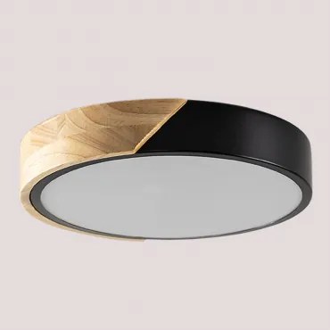 Ronde Led Plafondlamp Van Ijzer Jan Zwart - Houtbruin & Ø30 Cm - Sklum