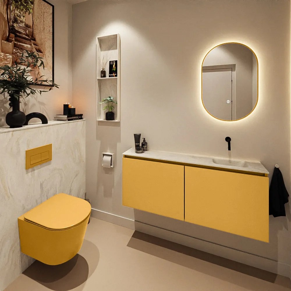 Mondiaz Ture DLux toiletmeubel 120cm ocher met wastafel ostra rechts zonder kraangat