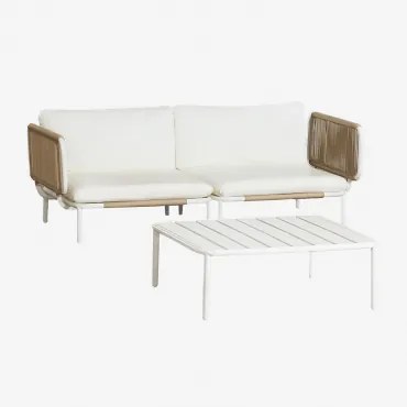 Tuinset Met 2-delige Modulaire Bank, 2 Hoekmodules En Salontafel Van Roubly-staal Beige Amandelroos - Sklum