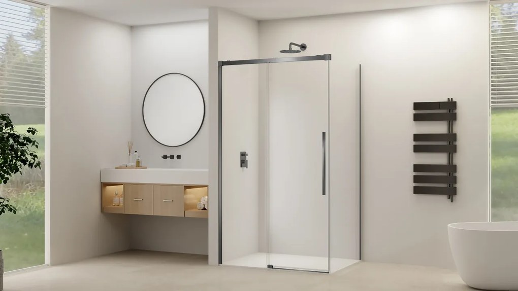 Van Rijn ST09 hoekcabine met helder glas 120x140cm geborsteld gun metal