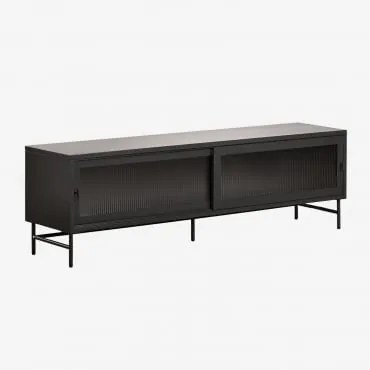 Paoline Tv-meubel 180x40 Cm In Staal En Glas Zwarte Koolstof - Sklum