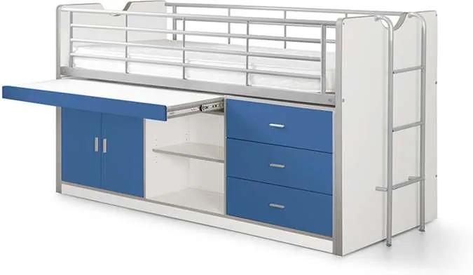 Vipack halfhoogslaper Bonny met uitschuifbaar bureau - blauw - 116x96x207 cm - Leen Bakker