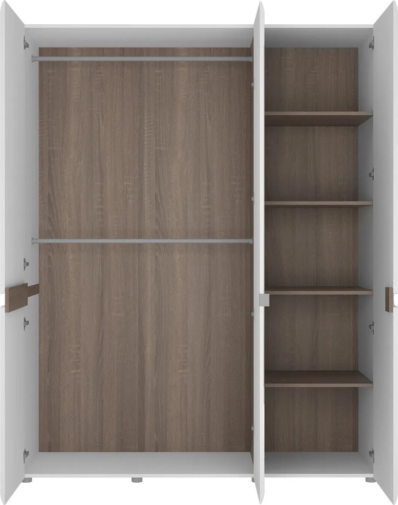 Kledingkast Vesfera 109, Wit, Truffel eiken, Glanzend wit, 209x164x59cm, 167 kg, Kledingkast deuren: Met scharnieren