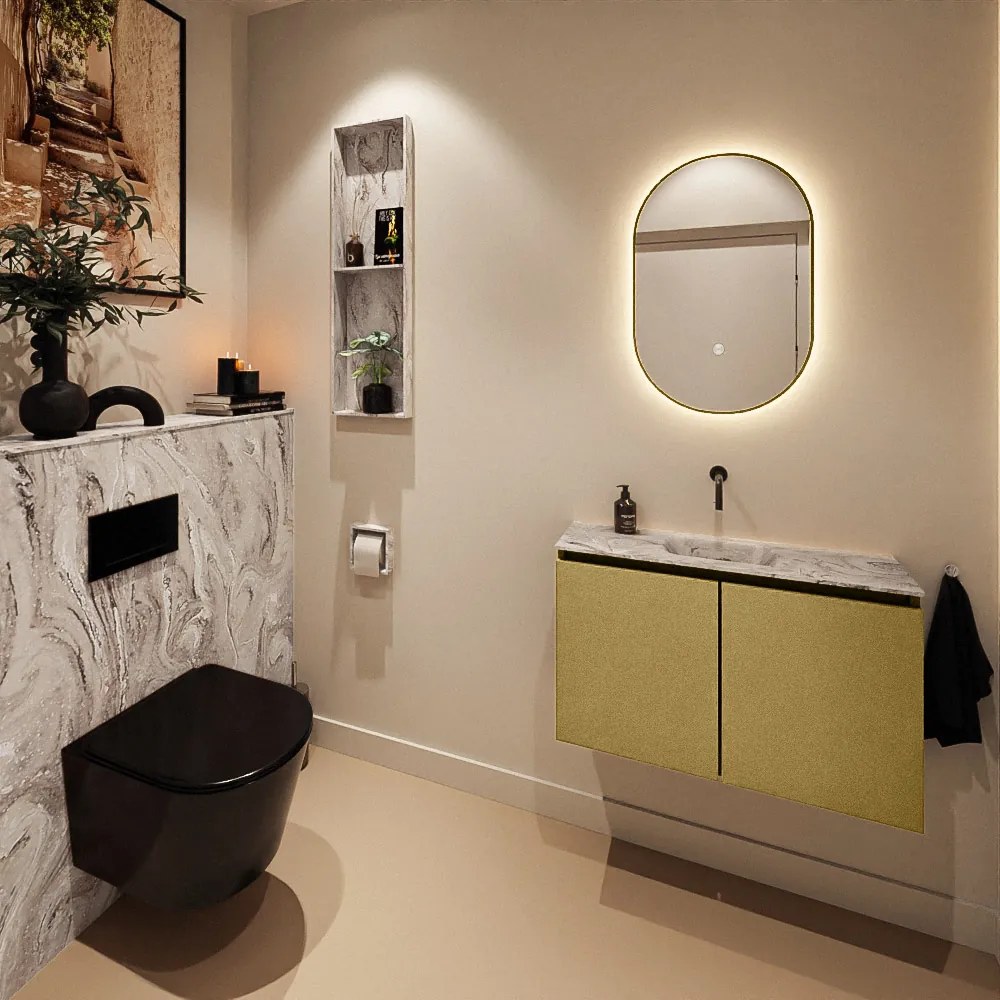 Mondiaz Ture DLux toiletmeubel 80cm oro met wastafel glace midden zonder kraangat