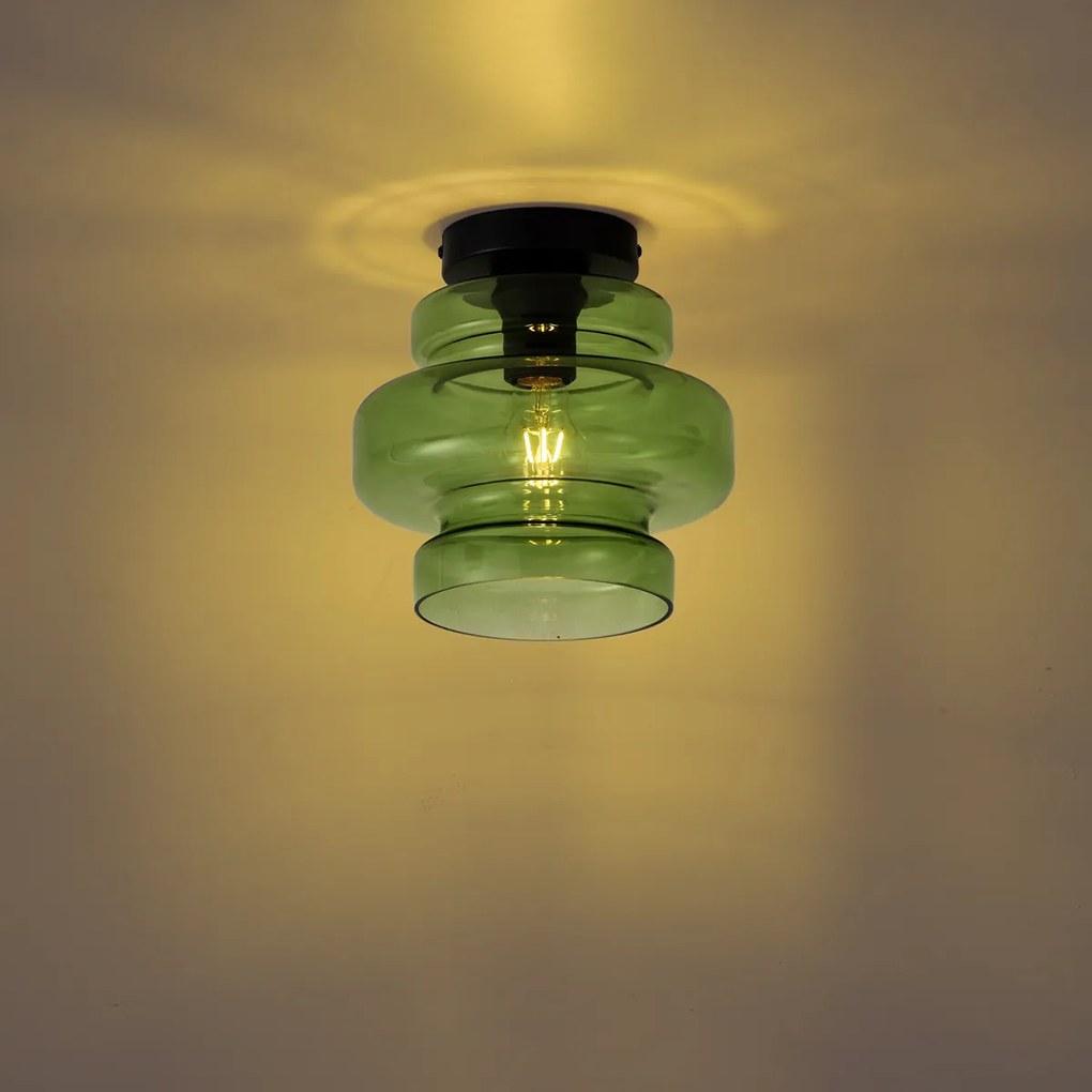 Retro plafondlamp zwart met groen glas - Denise