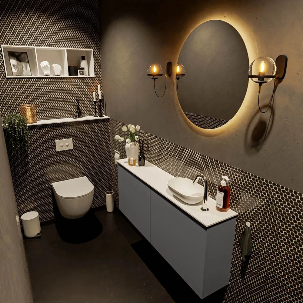 Mondiaz Fowy toiletmeubel 120cm dark grey met witte waskom rechts en kraangat