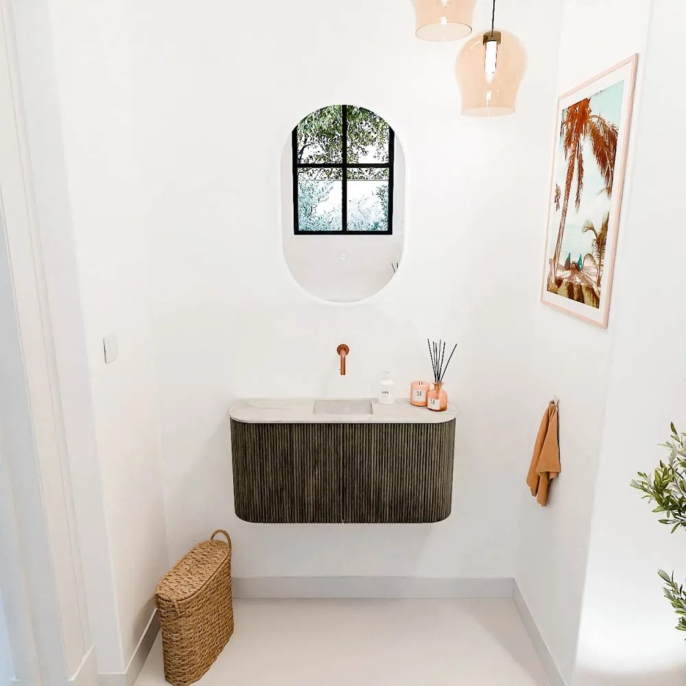 Mondiaz Joya DLux 85cm toiletmeubel ronding links/rechts shadow met wastafel faye midden zonder kraangat ostra