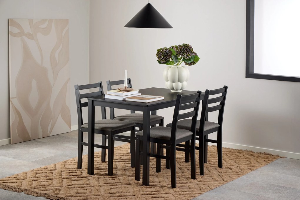 TORINO eetset + 4 stoelen Zwart/Lichtgrijs (Sawana 21 stof) - HOUTEN SET VOOR KEUKEN/EETKAMER