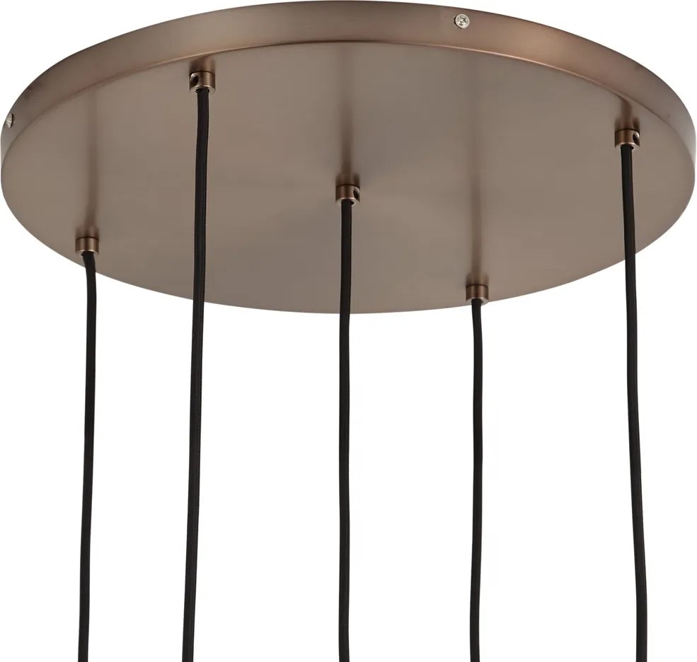Art Deco hanglamp donker brons met ribbel glas 5-lichts - Walcott
