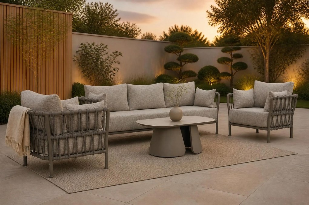 Stoel en Bank Loungeset 5 personen Rope Taupe Santika Furniture Santika