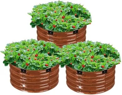 VEVOR Metalen verhoogde plantenbak, 590x265mm, set van 3, gegalvaniseerde plantenbak, open bodem, moestuin, plantenbak voor het kweken van groenten, bloemen, kruiden en vetplanten, diepe houtnerf