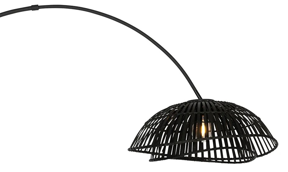 Oosterse booglamp met kap zwart bamboe - PuaOosters E27 Binnenverlichting Lamp