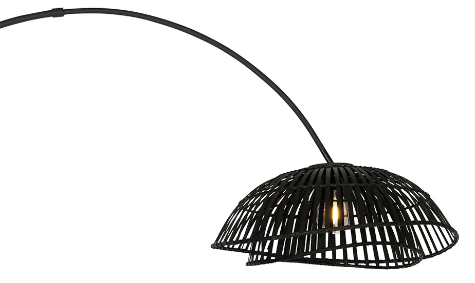 Oosterse booglamp met kap zwart bamboe - PuaOosters E27 Binnenverlichting Lamp