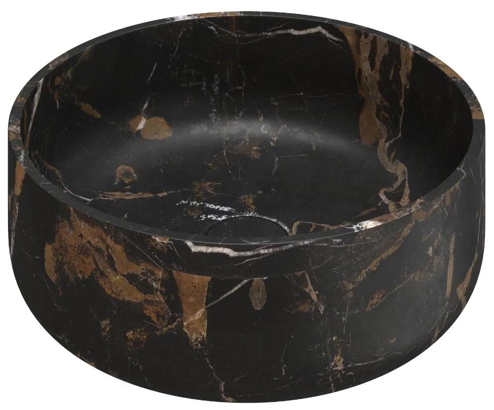 Fontana Portoro Gold marmer badmeubel 120cm mat zwart met ribbelfront en toppaneel met ronde waskommen
