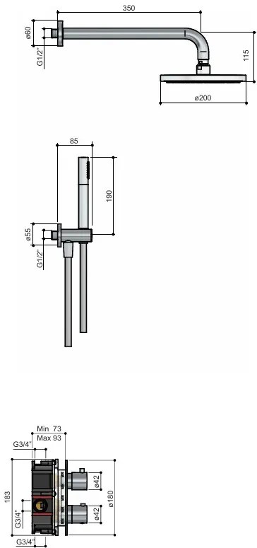 Hotbath Buddy IBS12A inbouw regendouche 20cm met glijstang en 15cm plafondbuis geborsteld koper PVD