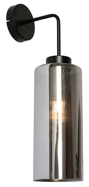 Art Deco wandlamp zwart met smoke glas - Laura Art Deco E27 rond Binnenverlichting Lamp