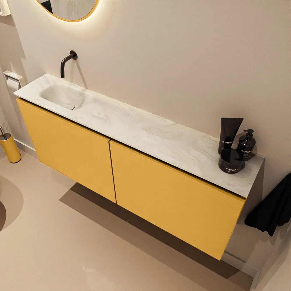 Mondiaz Ture DLux toiletmeubel 120cm ocher met wastafel ostra links zonder kraangat