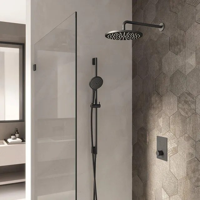 Hotbath Cobber IBS23 Regendoucheset inbouw - 35cm wandarm - 20cm ronde hoofddouche - 3 standen handdouche - glijstang - nikkel geborsteld IBS23GN17