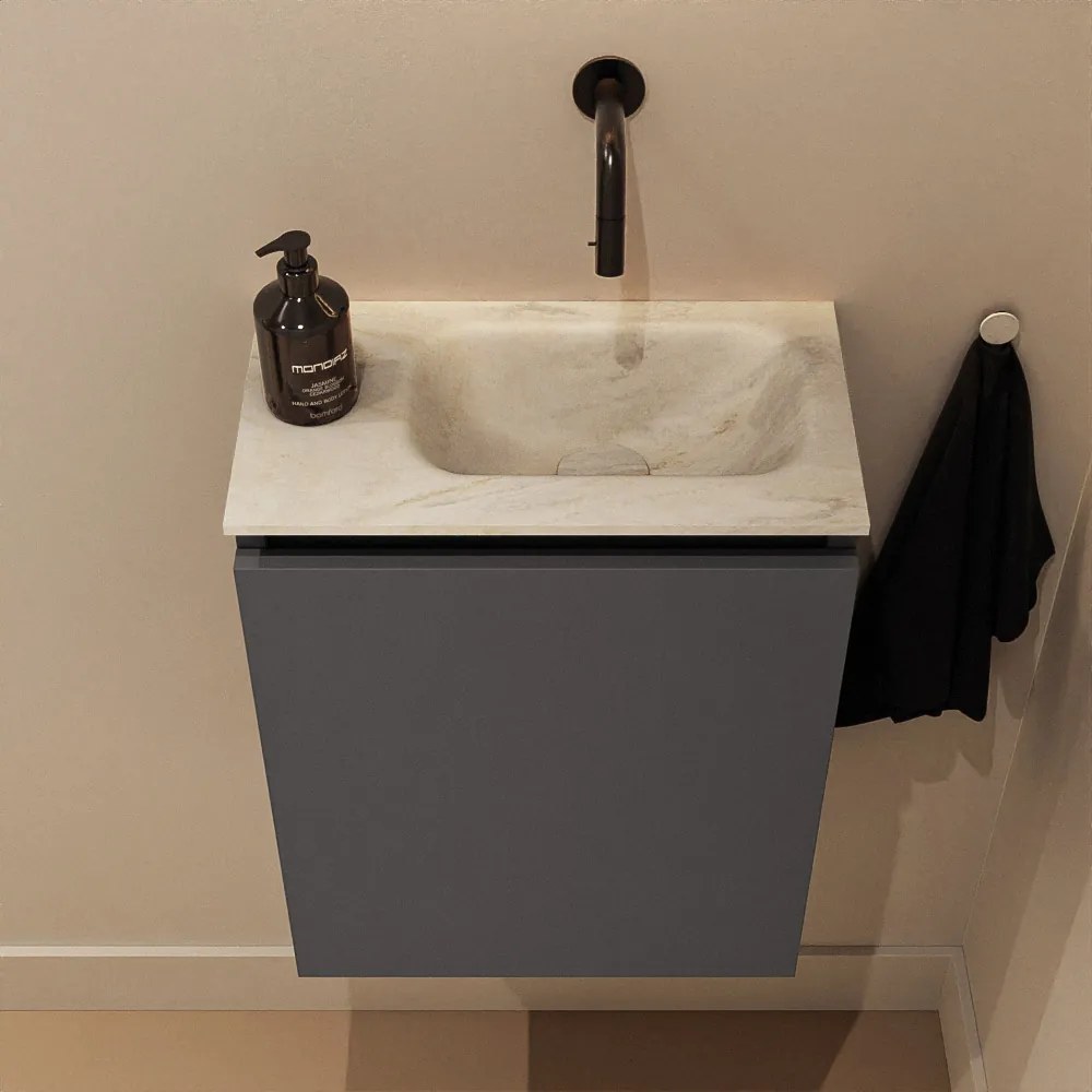 Mondiaz Ture DLux toiletmeubel 40cm dark grey met wastafel ostra rechts zonder kraangat