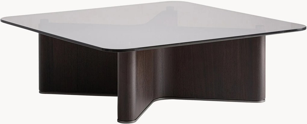 Handgemaakte salontafel Bransby van essenhout met glazen tafelblad