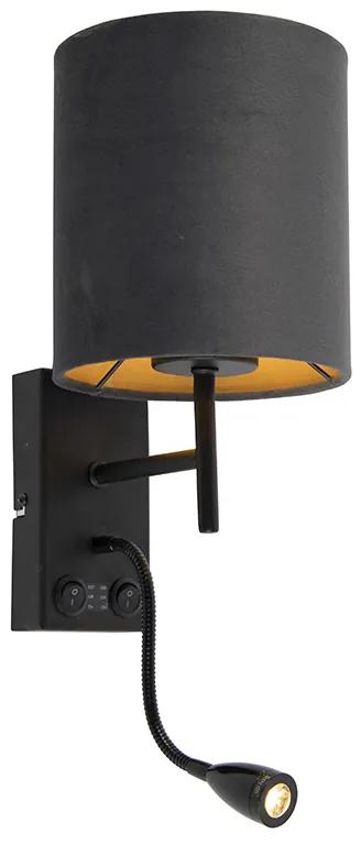 LED Art Deco wandlamp zwart met velours donkergrijze kap - Stacca Art Deco E27 cilinder / rond Binnenverlichting Lamp