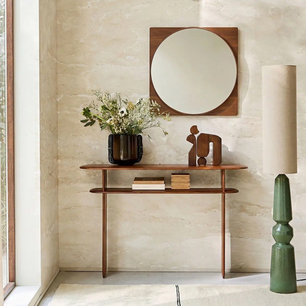 Ronde spiegel met walnoten lijst, hoogte 50 cm, NOTTERI