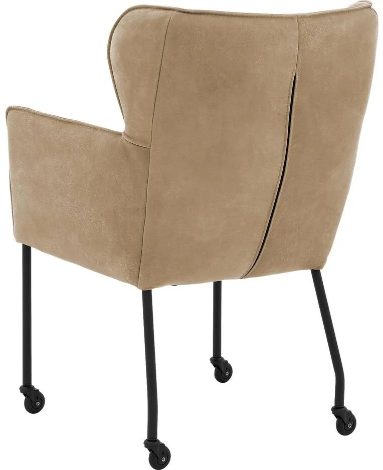 Goossens Excellent Eetkamerstoel Leogang bruin leer met armleuning en Zwart skater wiel met zwarte kapmet wielen, elegant chic