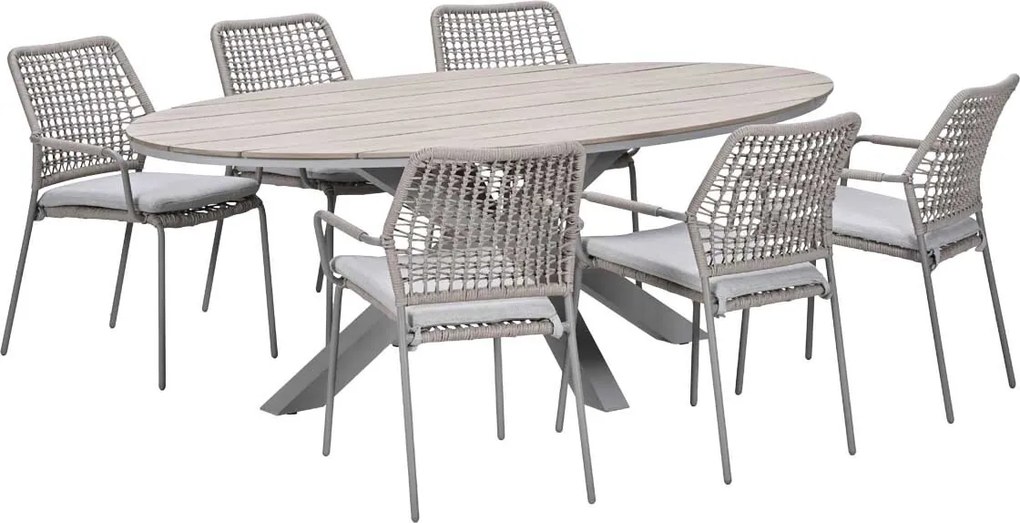Garden Impressions Natas tuinset 7-delig taupe - Tulli tuintafel 220x115 cm - light teak vironwood