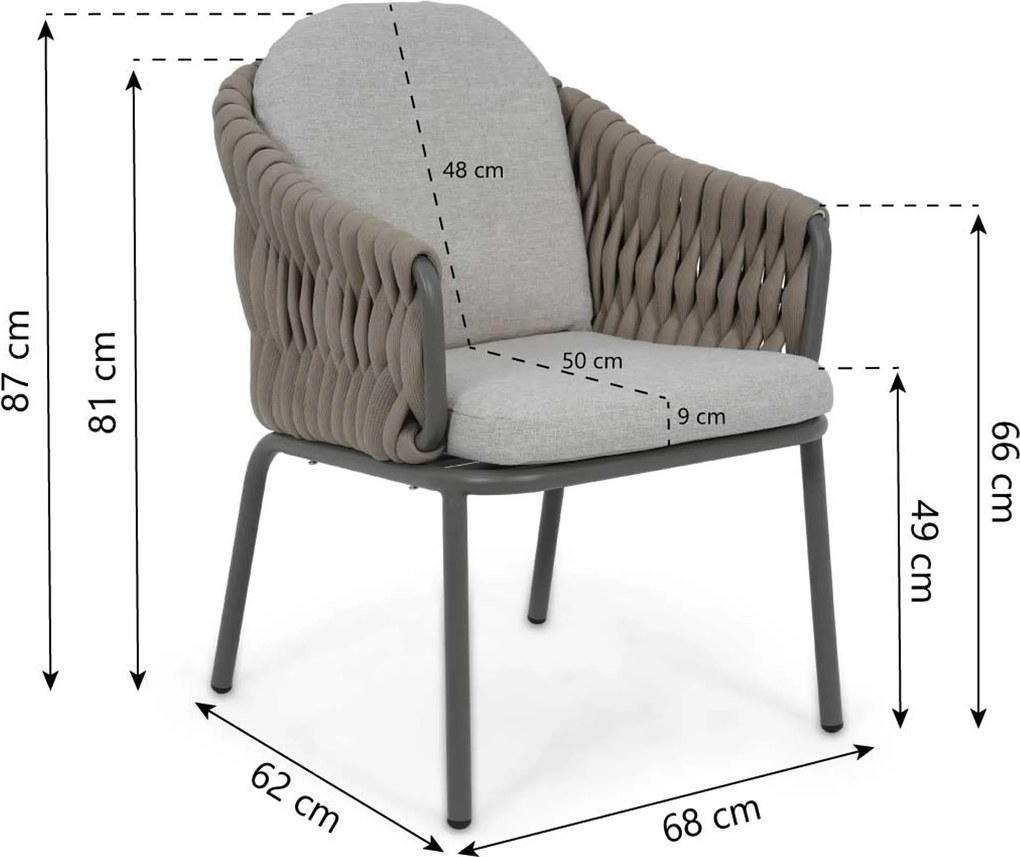 Tuinset Ronde Tuintafel 4 personen 140 cm Rope Taupe Santika Furniture Santika