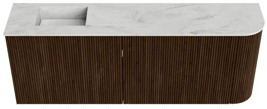 Mondiaz Joya DLux 110cm toiletmeubel ronding rechts walnut met wastafel faye links zonder kraangat opalo