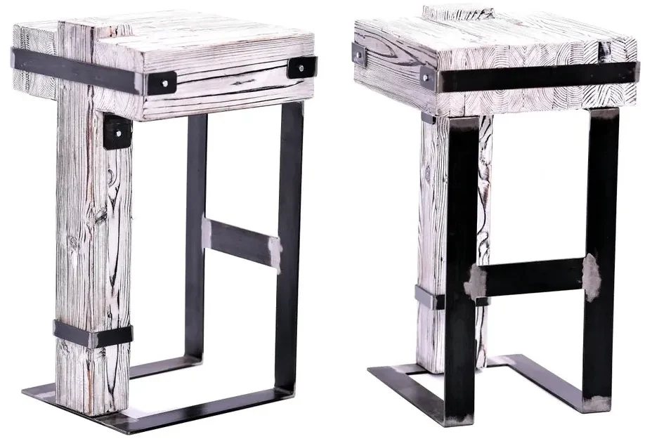 CHYRKA® Eettafel woonkamer tafel DROHOBYCZ kruk loft vintage bar industrieel design handgemaakt hout glas metaal