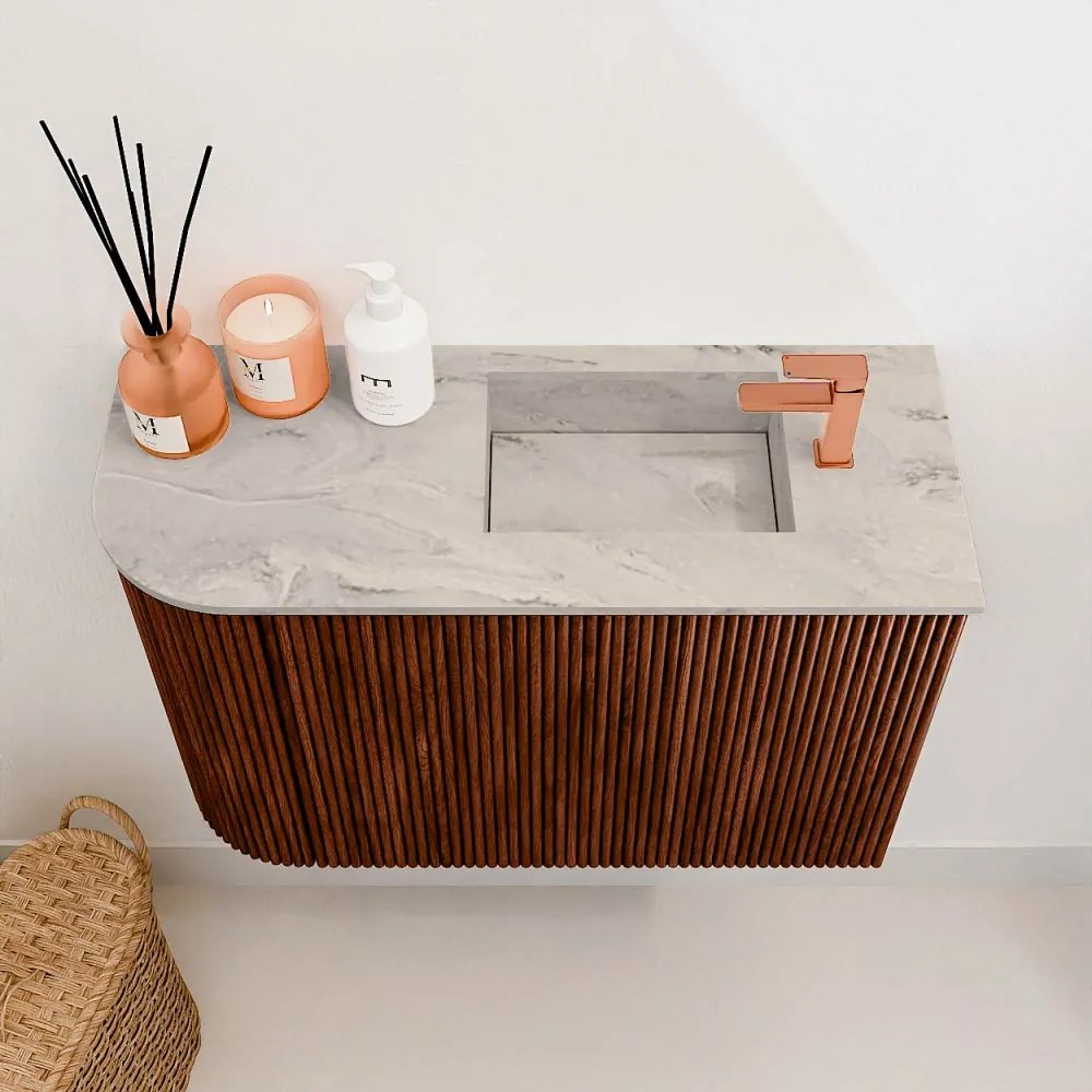 Mondiaz Joya DLux 60cm toiletmeubel ronding links ruby met wastafel faye rechts 1 kraangat glace