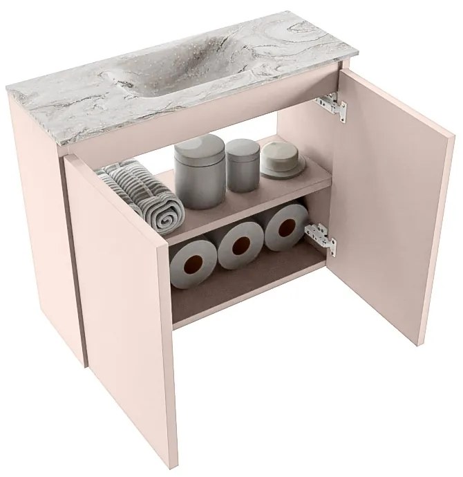 Mondiaz Ture DLux toiletmeubel 60cm rosee met wastafel glace midden met kraangat