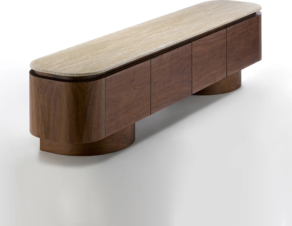 TV Meubel Walnoot Met Travertin - 200x40x55cm.