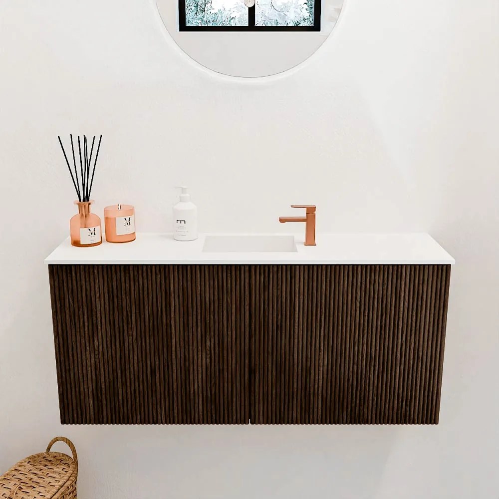 Mondiaz Joya 90cm toiletmeubel walnut met wastafel faye midden 1 kraangat talc