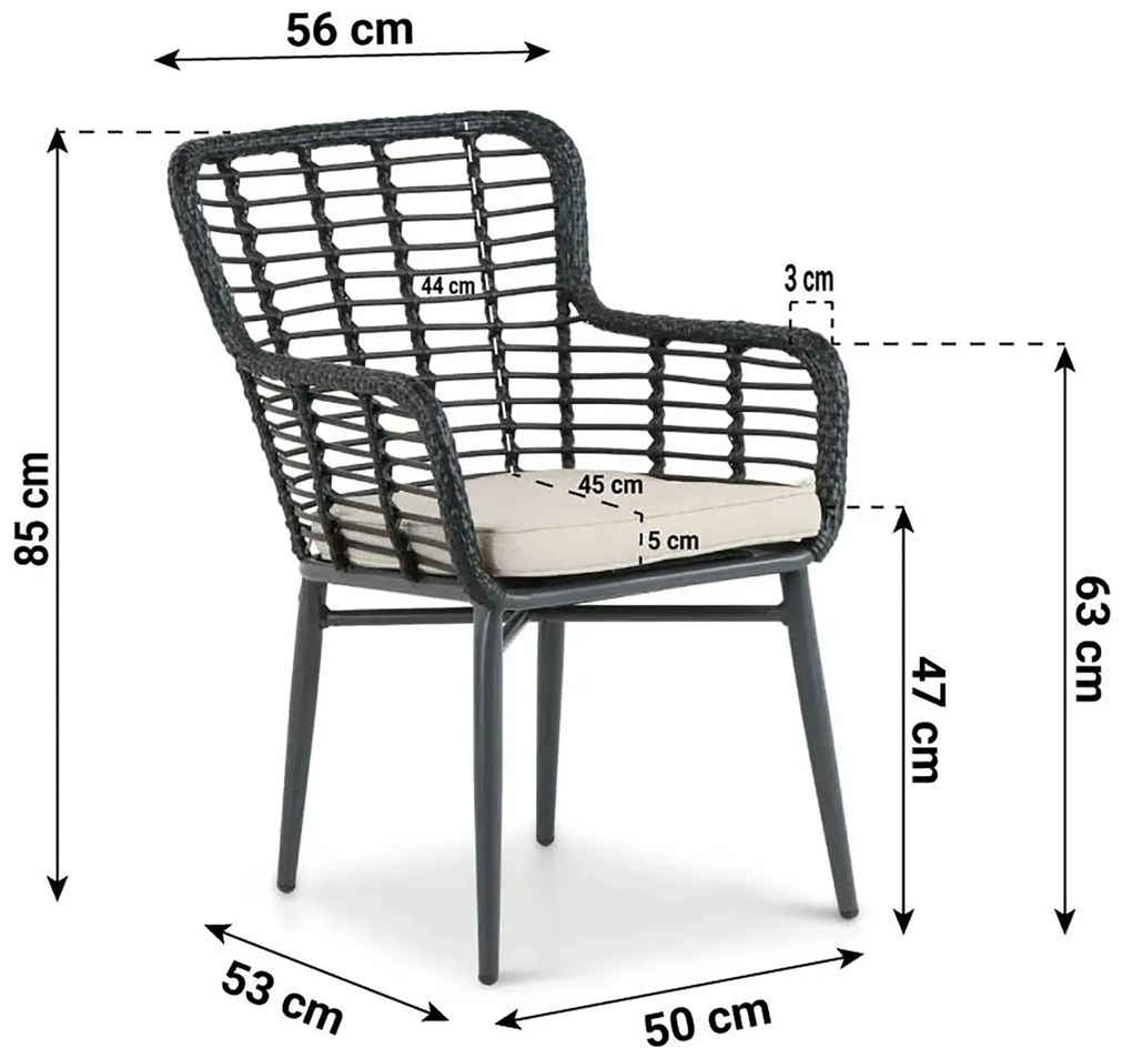 Tuinset 4 personen 90 cm Aluminium/Wicker Zwart De Laan Projects