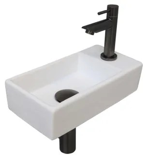 INK Versus Fonteinset - 36x18x9cm - wasbak links - porselein Mat wit/metal black 1805364