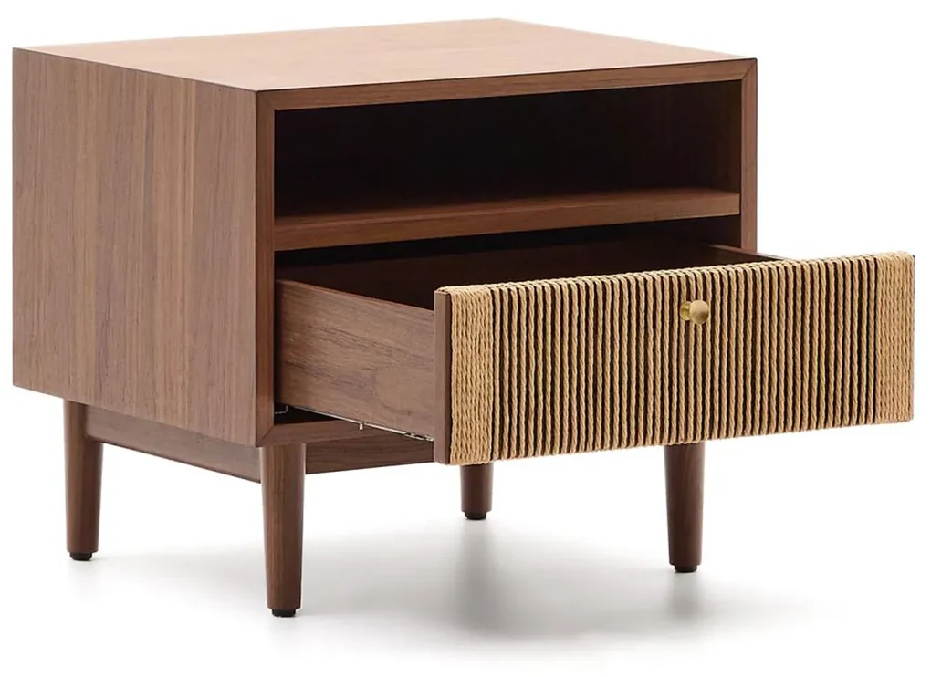 Kave Home Elan Retro Nachtkastje Walnoot Met Touw - 51x41x45cm.