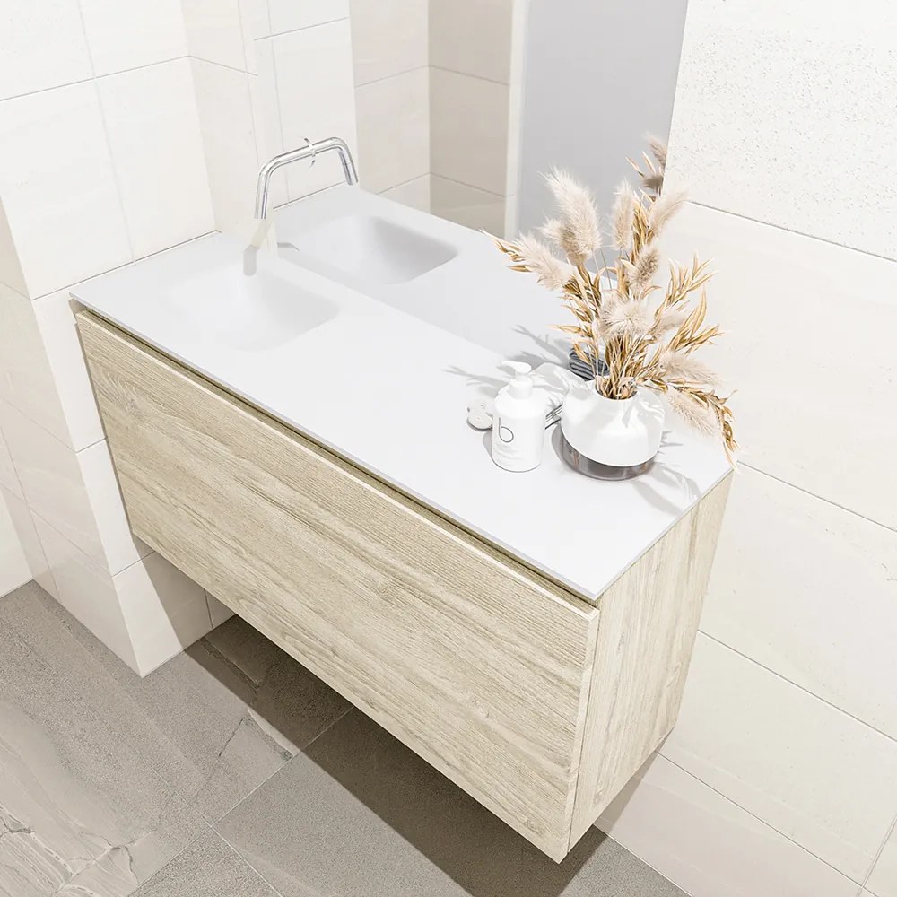 Mondiaz Olan 100cm toiletmeubel light brown grey met wastafel talc links geen kraangat