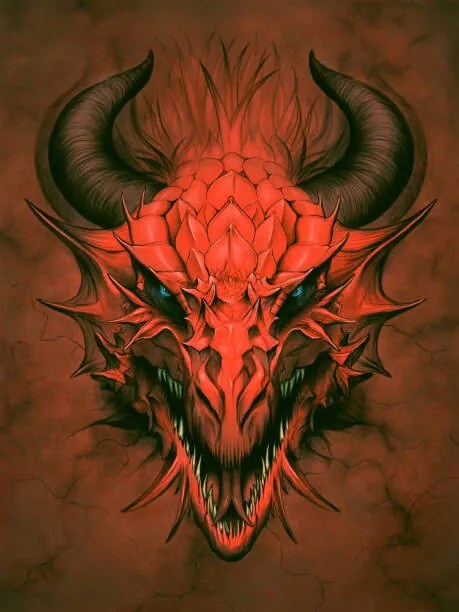 Ilustratie Red dragon in stone background, Refluo