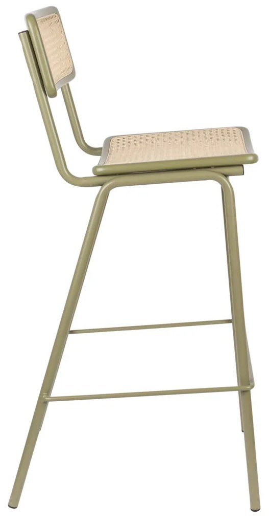 Zuiver Jort Hoge Retro Barkruk Met Rotan Groen