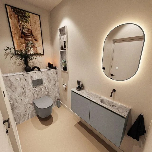 MONDIAZ TURE-DLUX 100cm toiletmeubel Smoke. EDEN wastafel Glace positie rechts. Zonder kraangat. TUREDX100SMOR0GLA