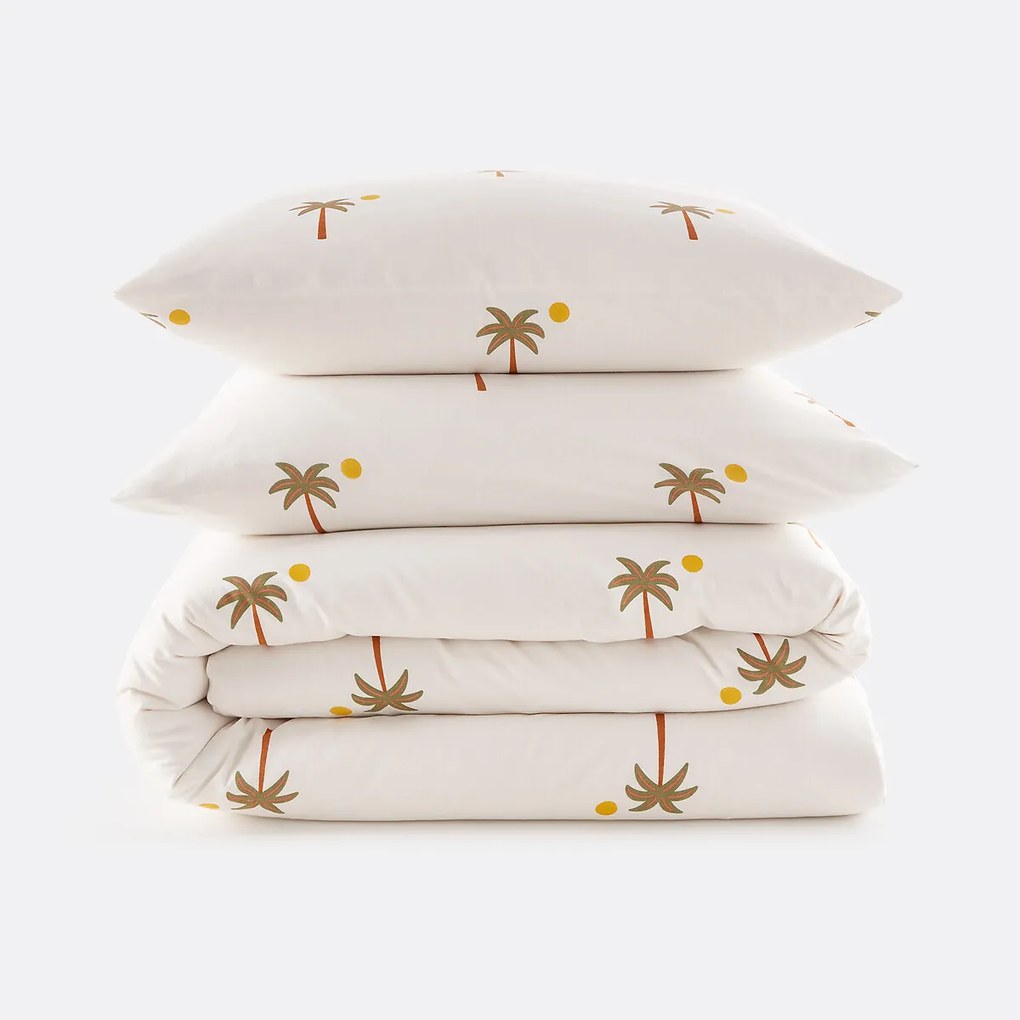 Bedset 30% gerecycled katoen, vierkant kussensloop, palmboomprint, PARADELA