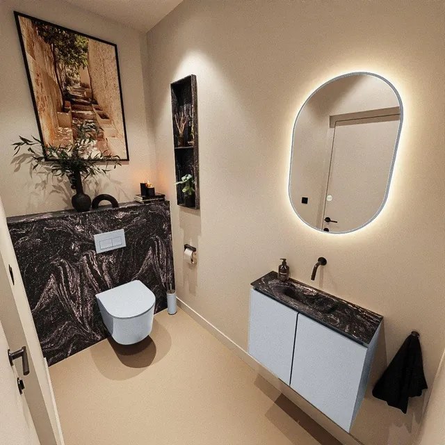 MONDIAZ TURE-DLUX 60cm toiletmeubel Clay. EDEN wastafel Lava positie midden. Zonder kraangat. TUREDX60CLAM0LAV