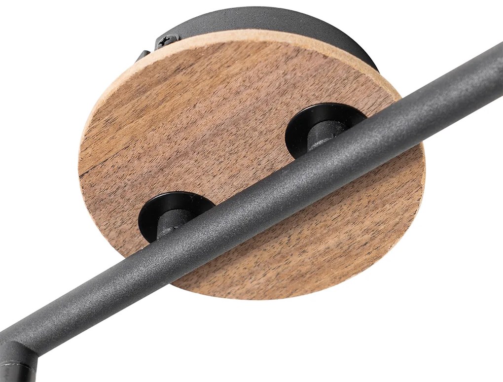 Plafondlamp zwart met smoke glas en hout 2-lichts - Vidro