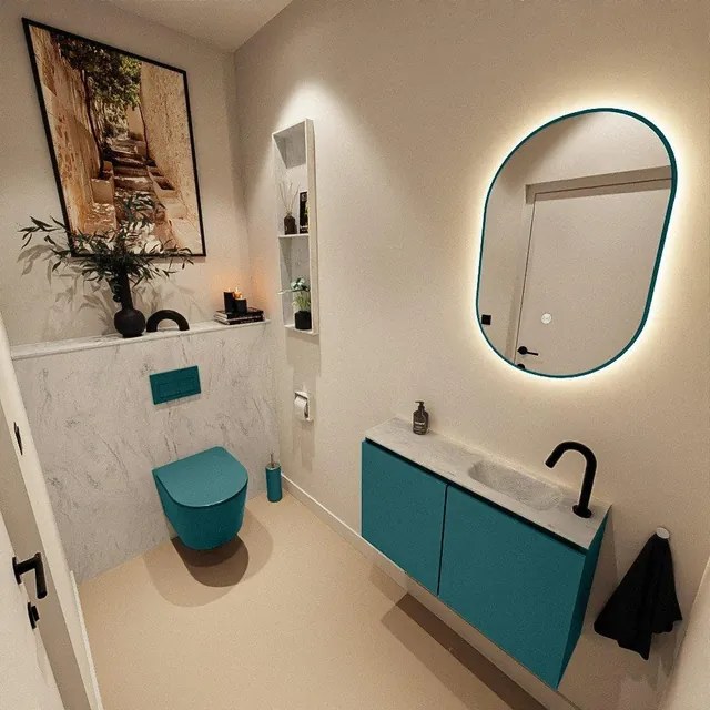 MONDIAZ TURE-DLUX Toiletmeubel - 80cm - Smag - EDEN - wastafel Opalo - positie rechts - 1 kraangat TUREDX80SMAR1OPA