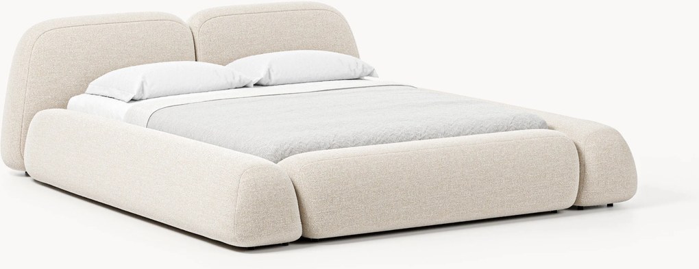 Gestoffeerd bouclé bed Wolke met opbergruimte