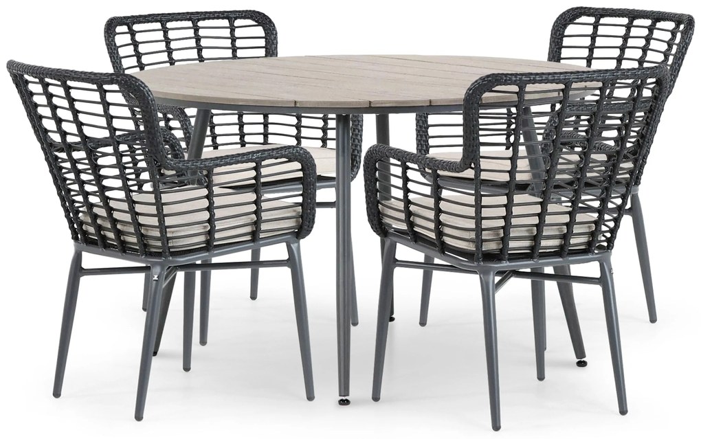 Tuinset Ronde Tuintafel 4 personen 125 cm Aluminium/Wicker Zwart  De Laan Projects