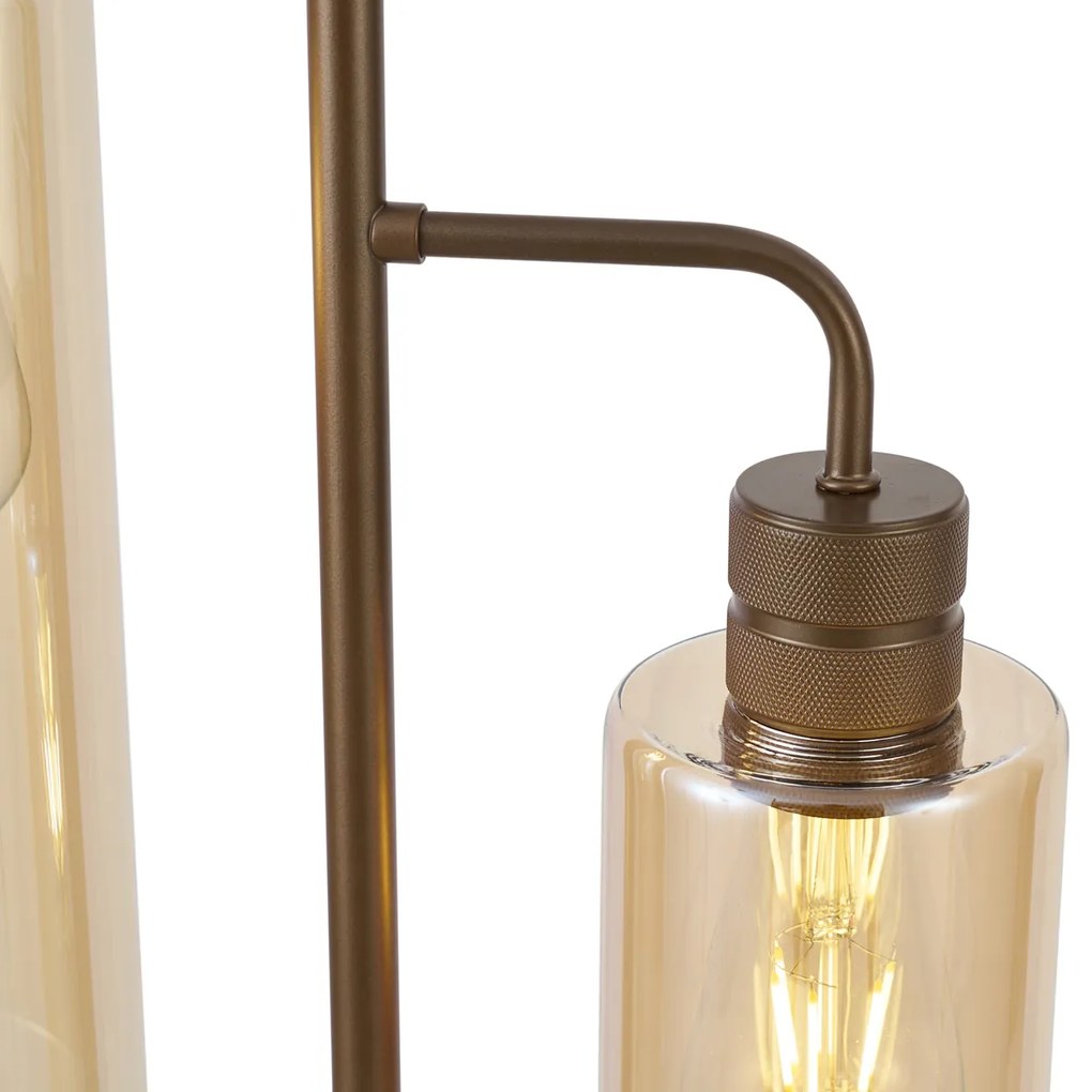 Hotel Chique vloerlamp donker brons met amber glas 2-lichts - Stavelot